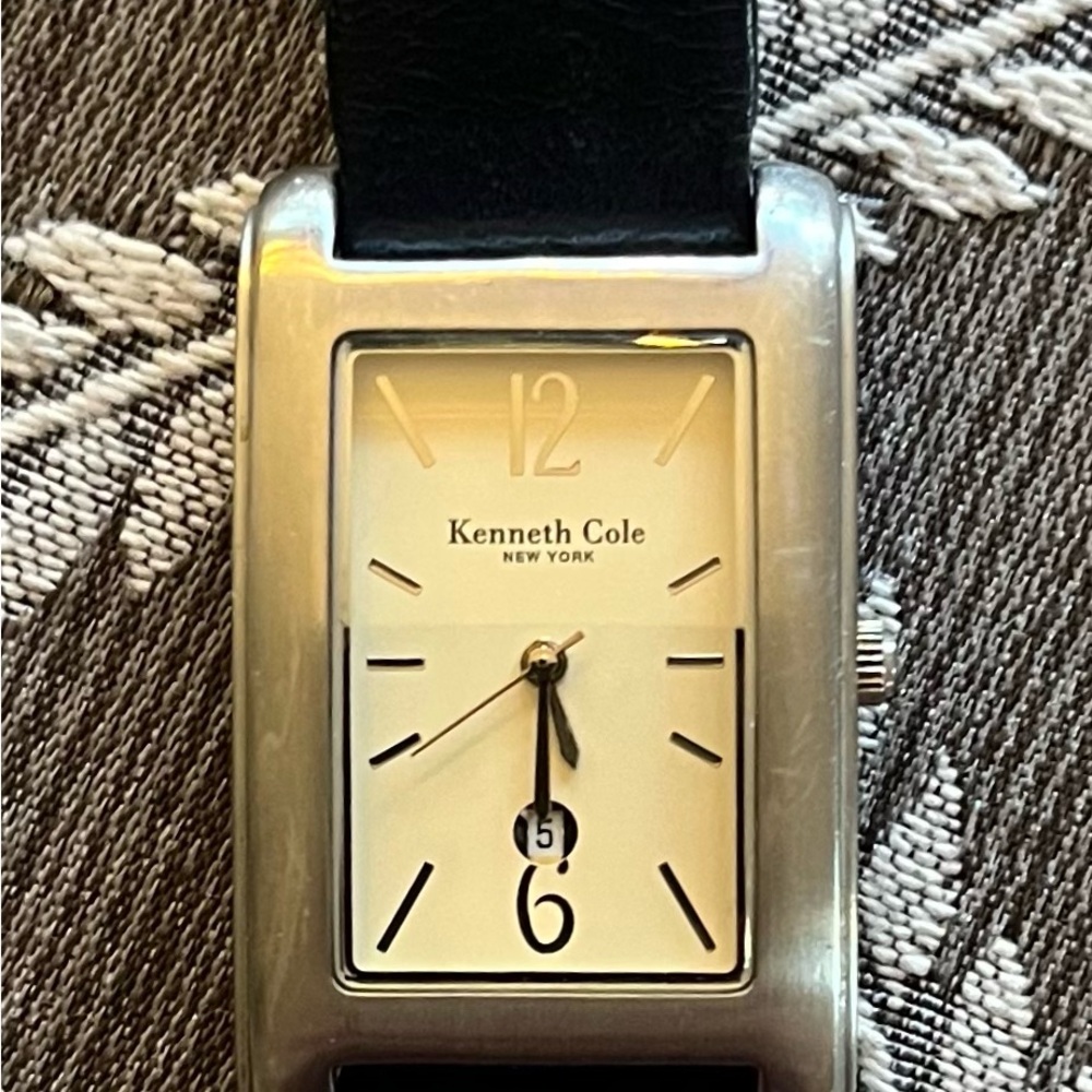 Kenneth Cole Silver-Tone Rectangular Case Watch with Black Strap
Vintage